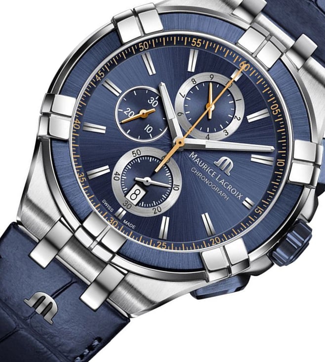 MAURICE LACROIX AIKON BLUE LEATHER STRAP BLUE DIAL CHRONOGRAPH
