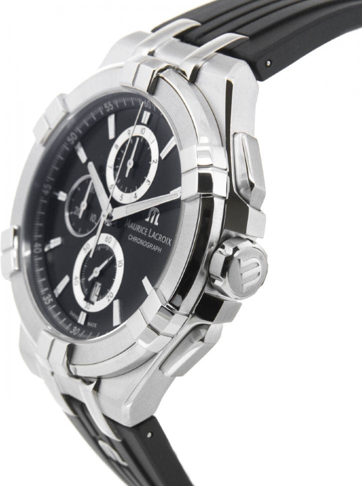MAURICE LACROIX AIKON BLACK SILICONE STRAP BLACK DIAL CHRONOGRAPH