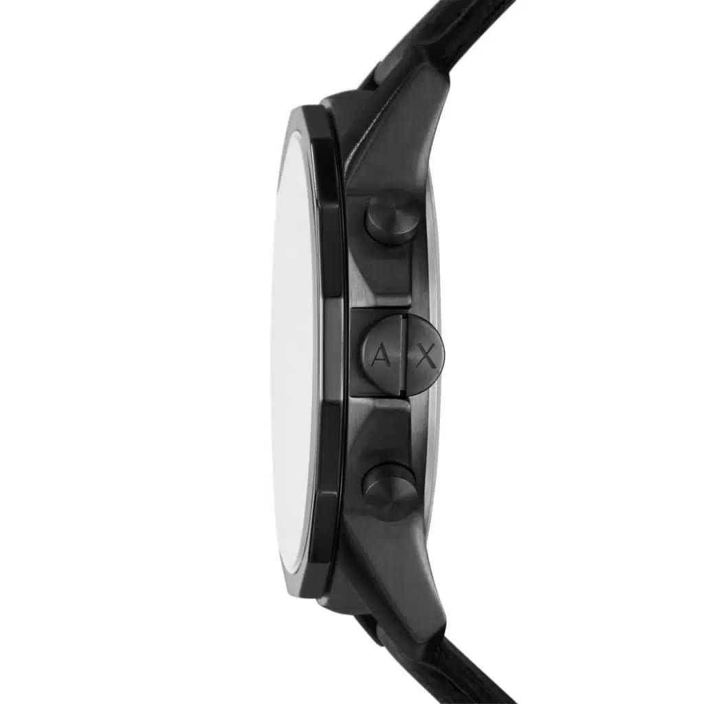 ARMANI EXCHANGE BANKS BLACK LEATHER STRAP BLACK DIAL CHRONOGRAPH