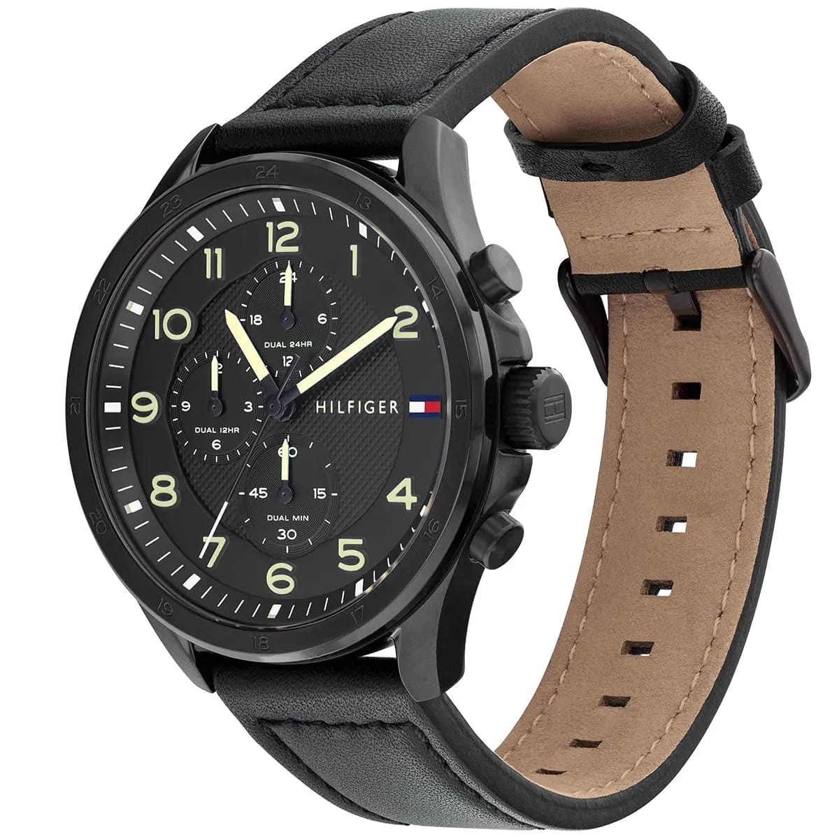 TOMMY HILFIGER AXEL BLACK LEATHER STRAP BLACK DIAL CHRONOGRAPH