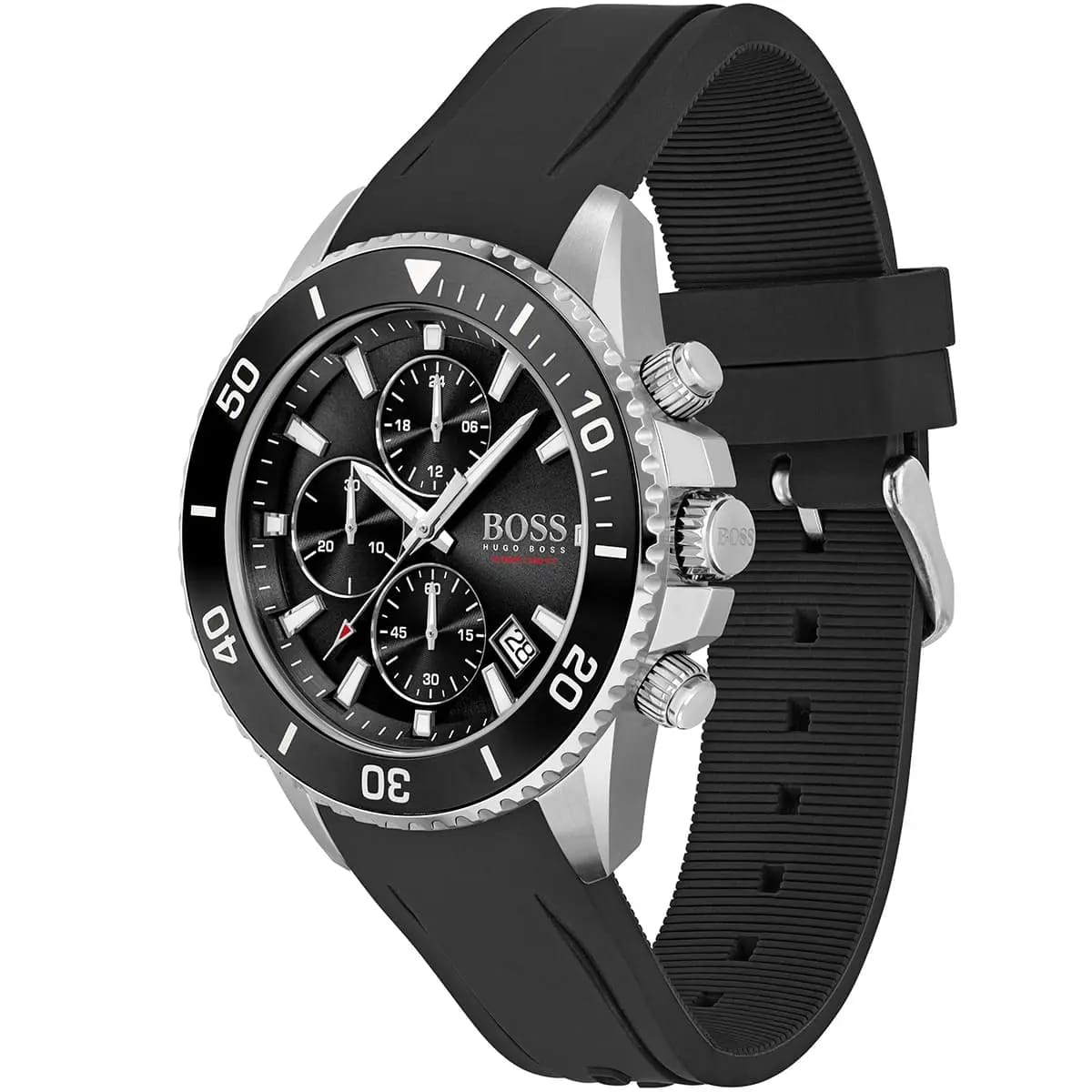HUGO BOSS ADMIRAL BLACK SILICONE STRAP BLACK DIAL CHRONOGRAPH