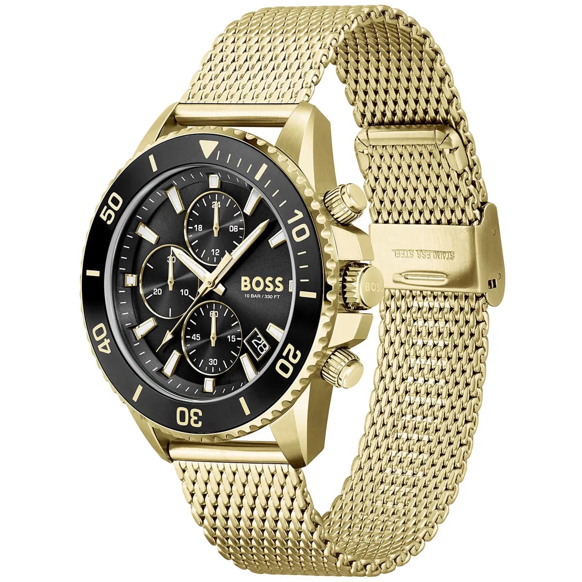 HUGO BOSS ADMIRAL GOLD MESH BRACELET BLACK DIAL CHRONOGRAPH