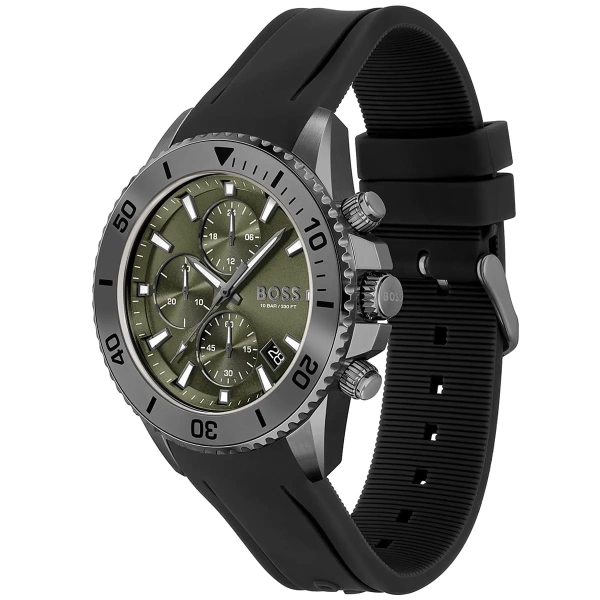 HUGO BOSS ADMIRAL BLACK SILICONE STRAP GREEN DIAL CHRONOGRAPH
