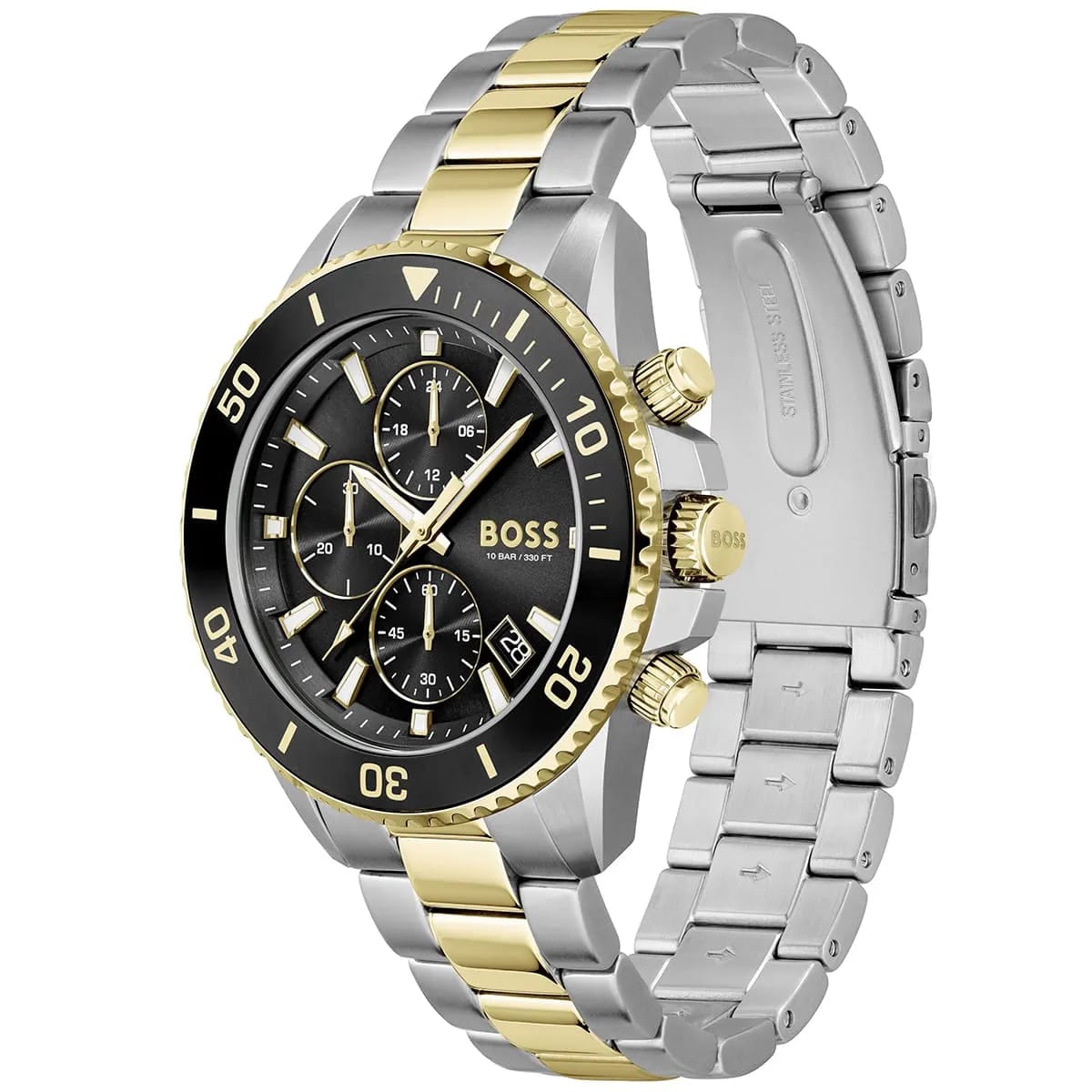 HUGO BOSS ADMIRAL TWO-TONE STAINLESS STEEL BLACK DIAL CHRONOGRAPH