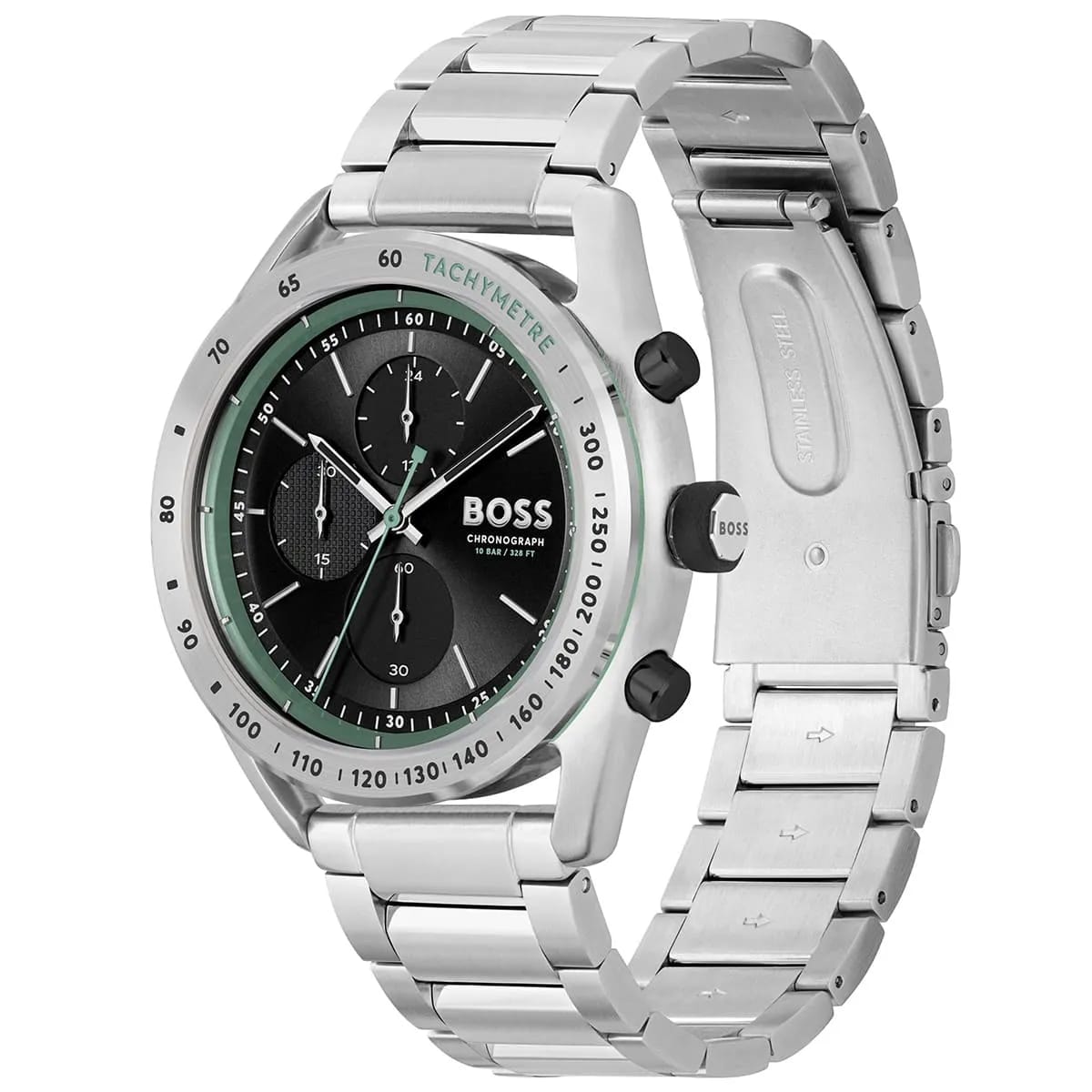 HUGO BOSS CENTER COURT SILVER STAINLESS STEEL BLACK DIAL CHRONOGRAPH