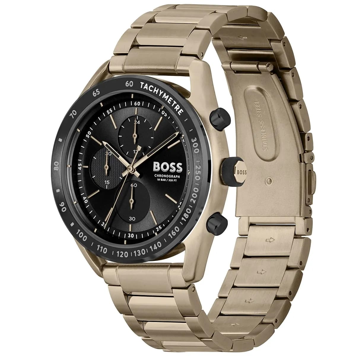 HUGO BOSS CENTER COURT ROSE-GOLD STAINLESS STEEL BLACK DIAL CHRONOGRAPH