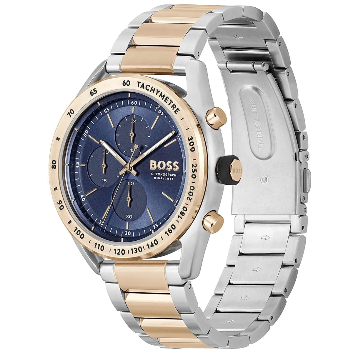 HUGO BOSS CENTER COURT TWO-TONE STAINLESS STEEL BLUE DIAL CHRONOGRAPH