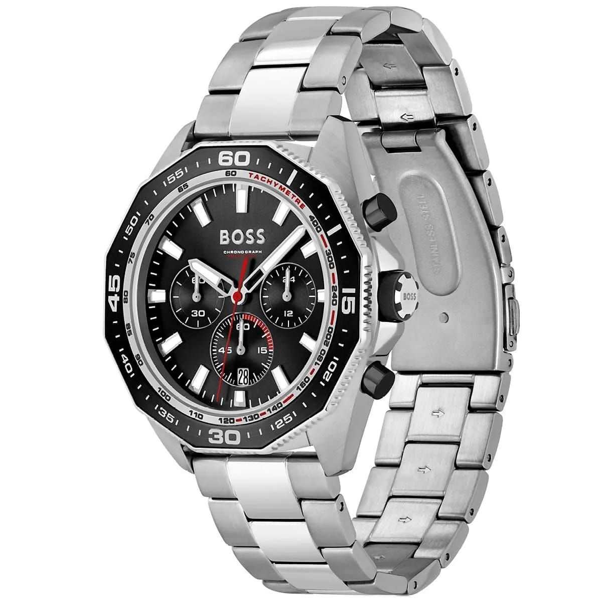 HUGO BOSS ENERGY SILVER STAINLESS STEEL BLACK DIAL CHRONOGRAPH