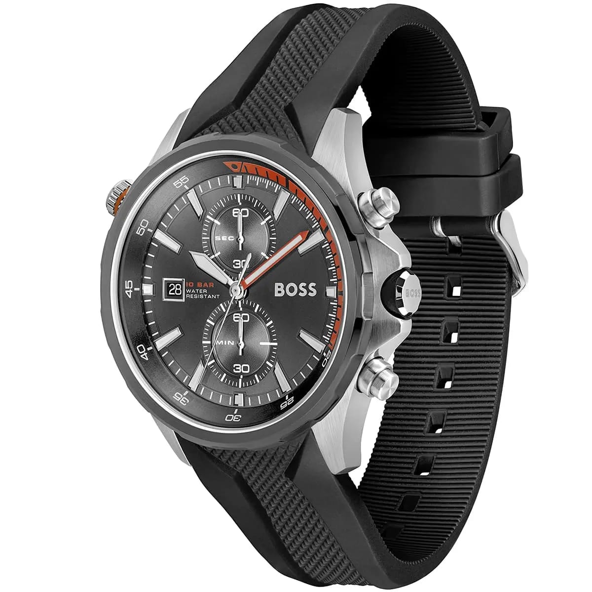 HUGO BOSS GLOBETROTTER BLACK SILICONE STRAP GREY DIAL CHRONOGRAPH