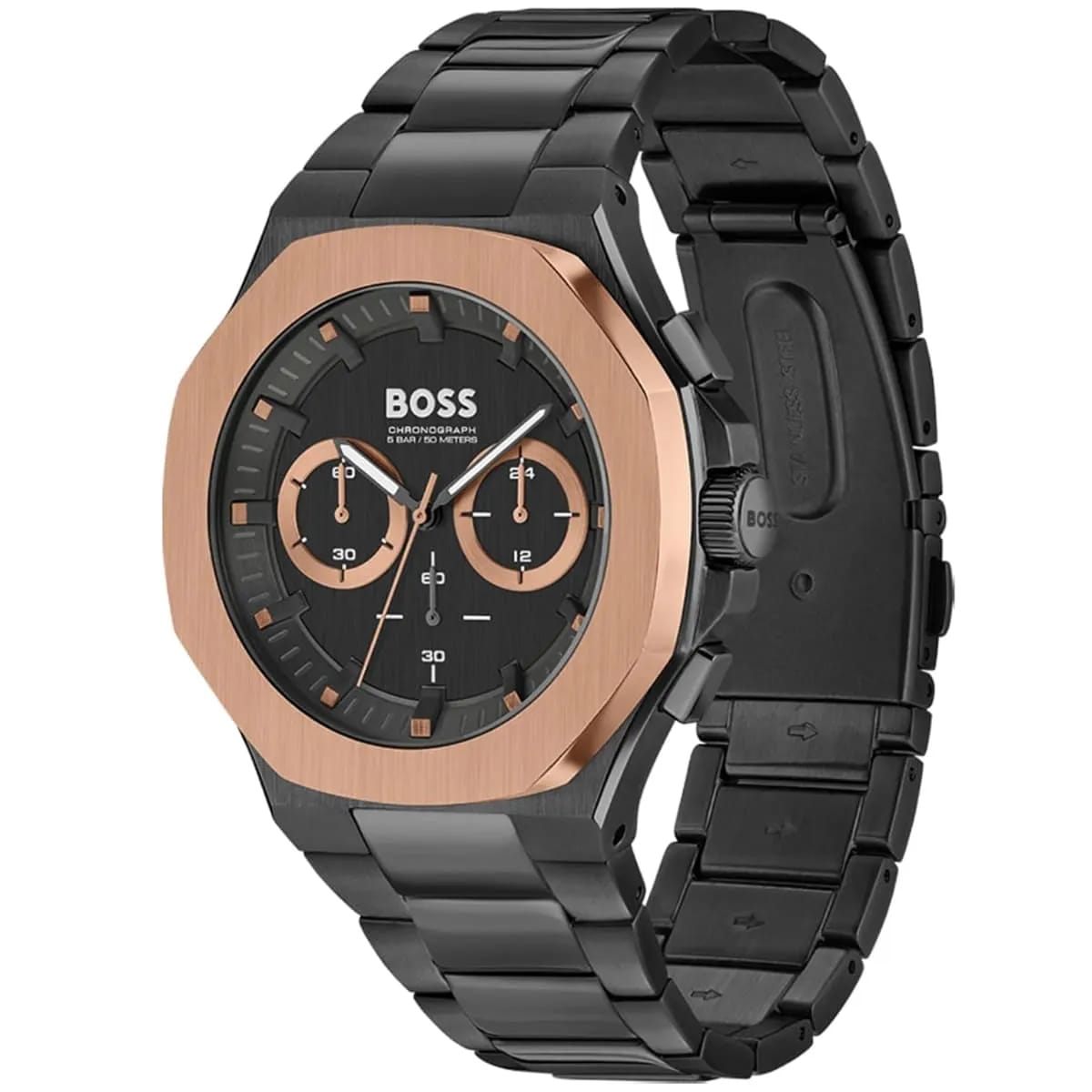 HUGO BOSS TAPER BLACK STAINLESS STEEL BLACK DIAL CHRONOGRAPH