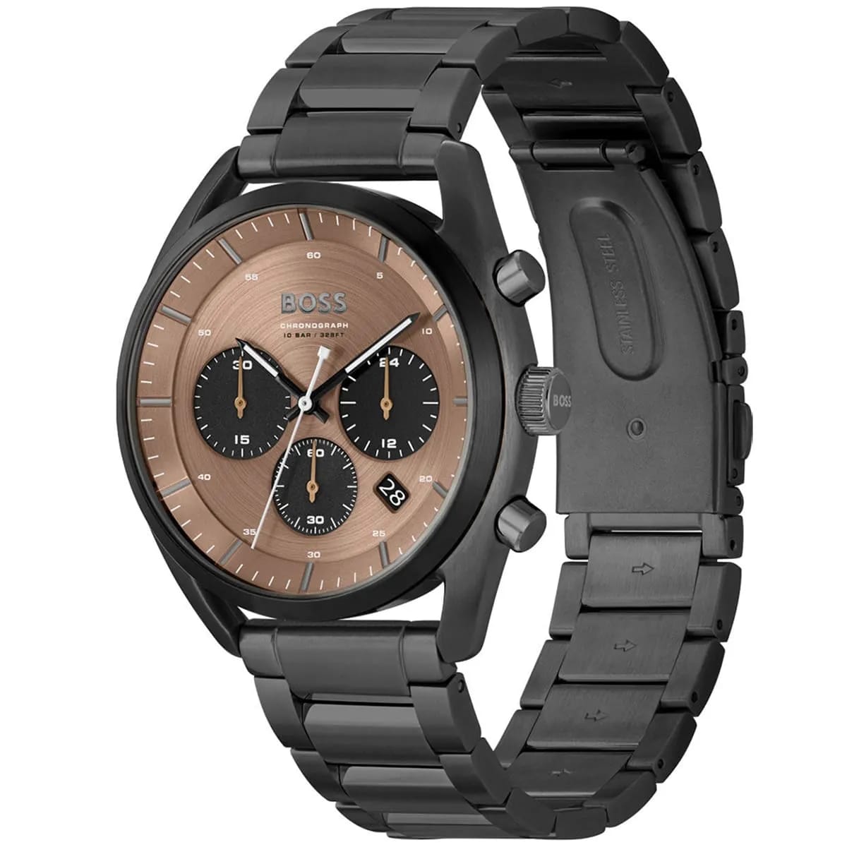HUGO BOSS TOP BLACK STAINLESS STEEL ROSE-GOLD DIAL CHRONOGRAPH