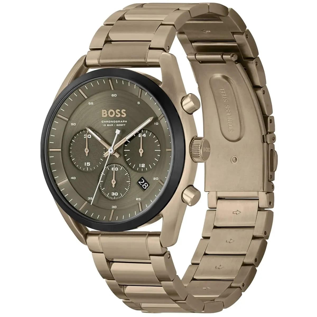 HUGO BOSS TOP ROSE GOLD STAINLESS STEEL OLIVE GREEN DIAL CHRONOGRAPH