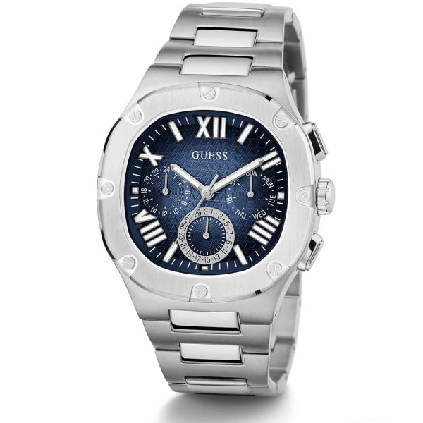 GUESS HEADLINE SILVER STAINLESS STEEL BLUE DIAL