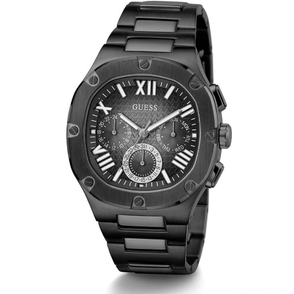 GUESS HEADLINE BLACK STAINLESS STEEL BLACK DIAL