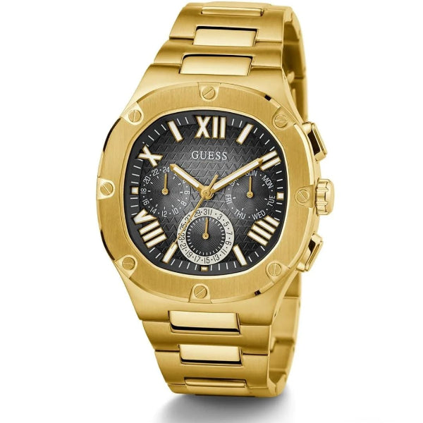 GUESS HEADLINE GOLD STAINLESS STEEL BLACK DIAL
