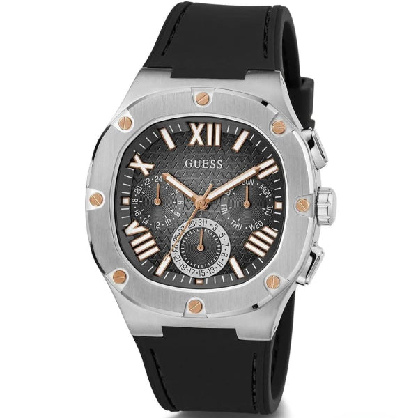 GUESS HEADLINE BLACK SILICONE STRAP BLACK DIAL