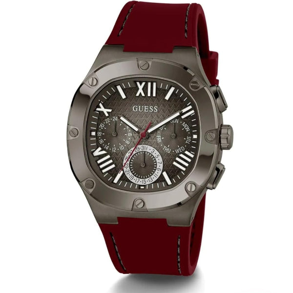 GUESS HEADLINE RED SILICONE STRAP GREY DIAL