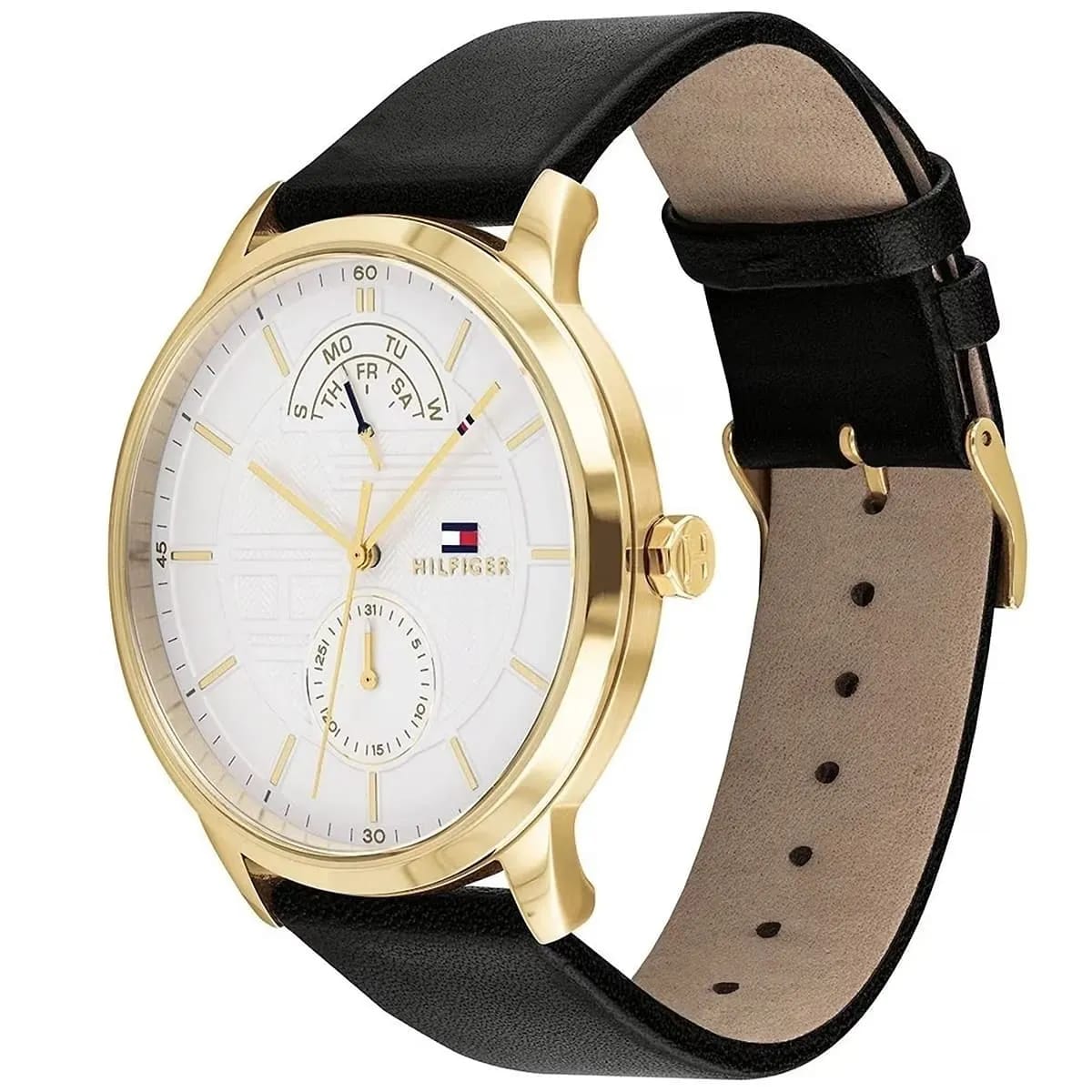 TOMMY HILFIGER HUNTER BLACK LEATHER STRAP WHITE DIAL COSMOGRAPH