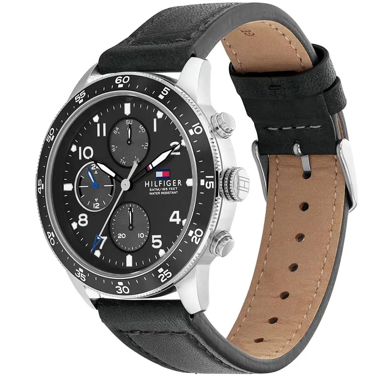 TOMMY HILFIGER JIMMY BLACK LEATHER STRAP BLACK DIAL COSMOGRAPH