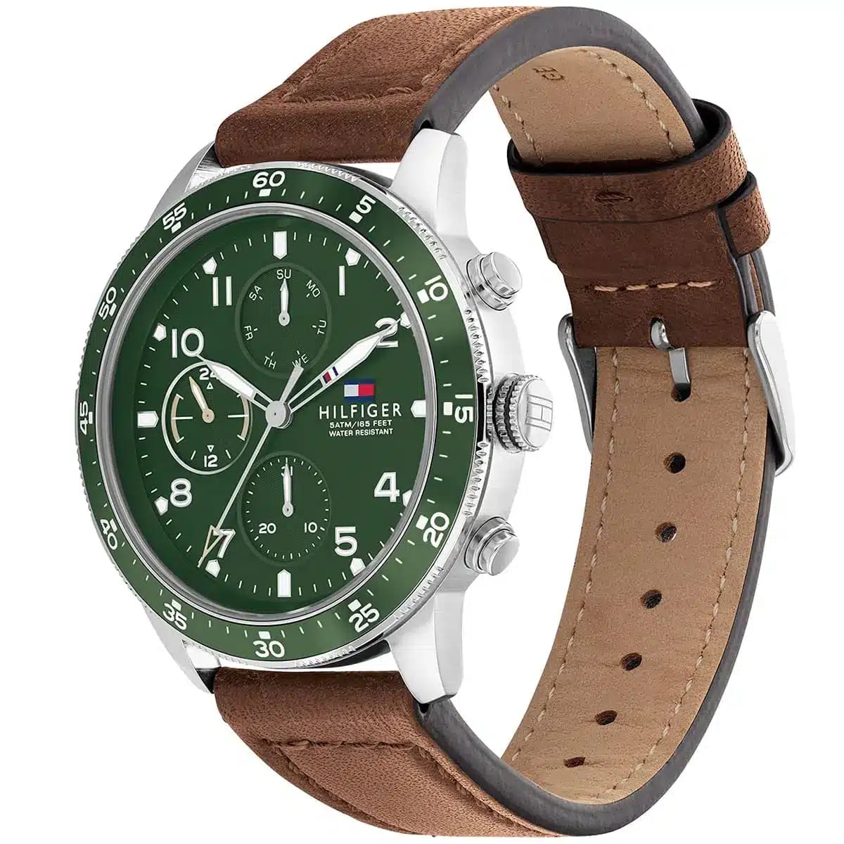 TOMMY HILFIGER JIMMY BROWN LEATHER STRAP GREEN DIAL COSMOGRAPH