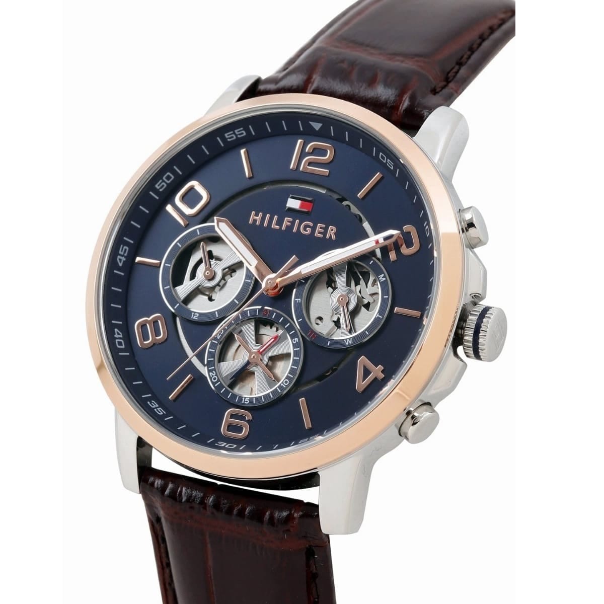 TOMMY HILFIGER KEAGAN BROWN LEATHER STRAP BLUE DIAL COSMOGRAPH