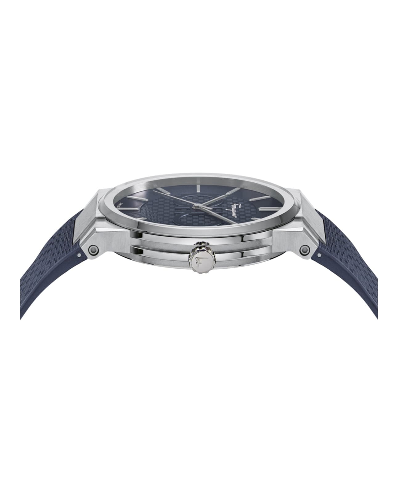 SALVATORE FERRAGAMO CONTEMPORARY BLUE SILICONE STRAP BLUE DIAL