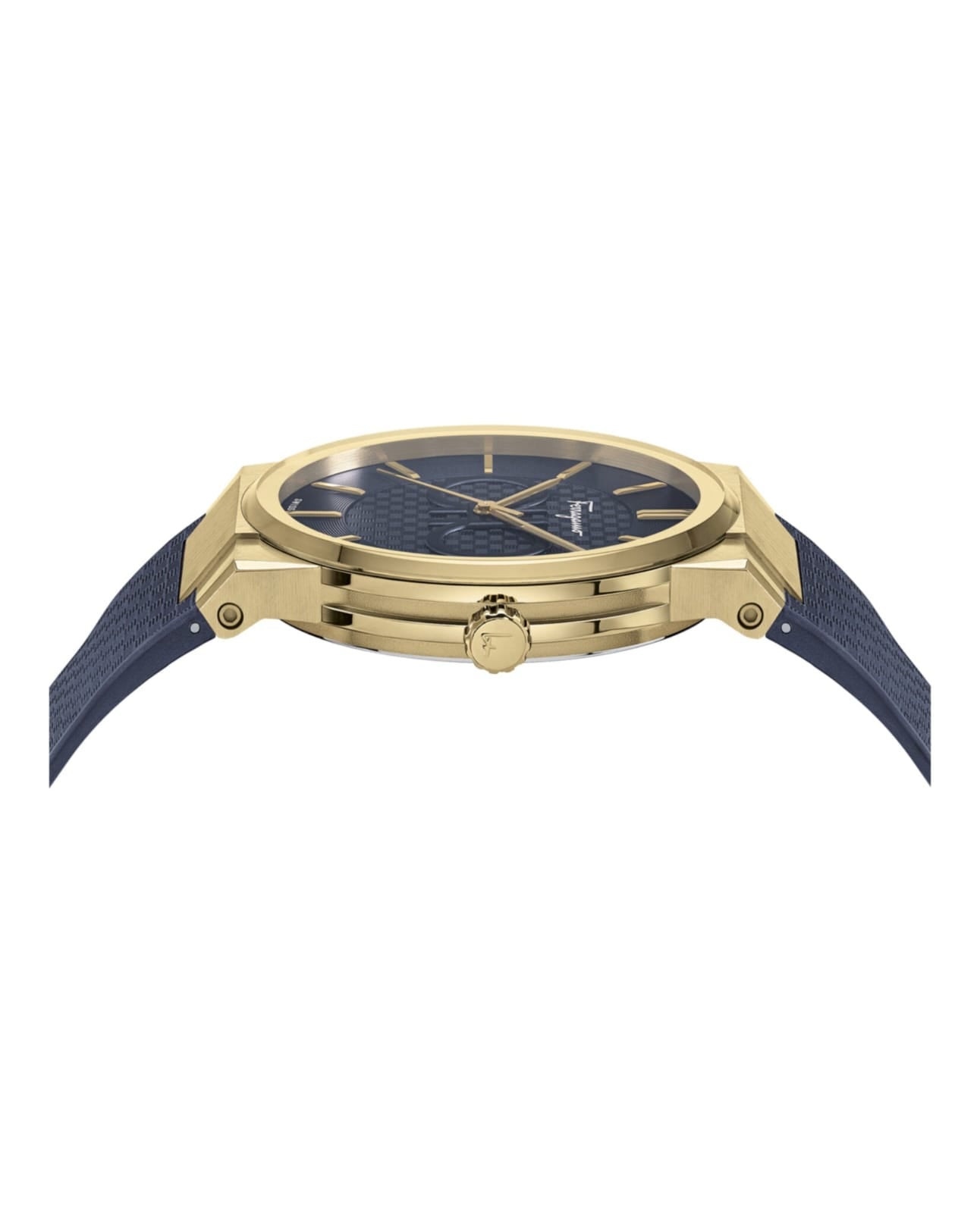 SALVATORE FERRAGAMO CONTEMPORARY BLUE SILICONE STRAP BLUE DIAL