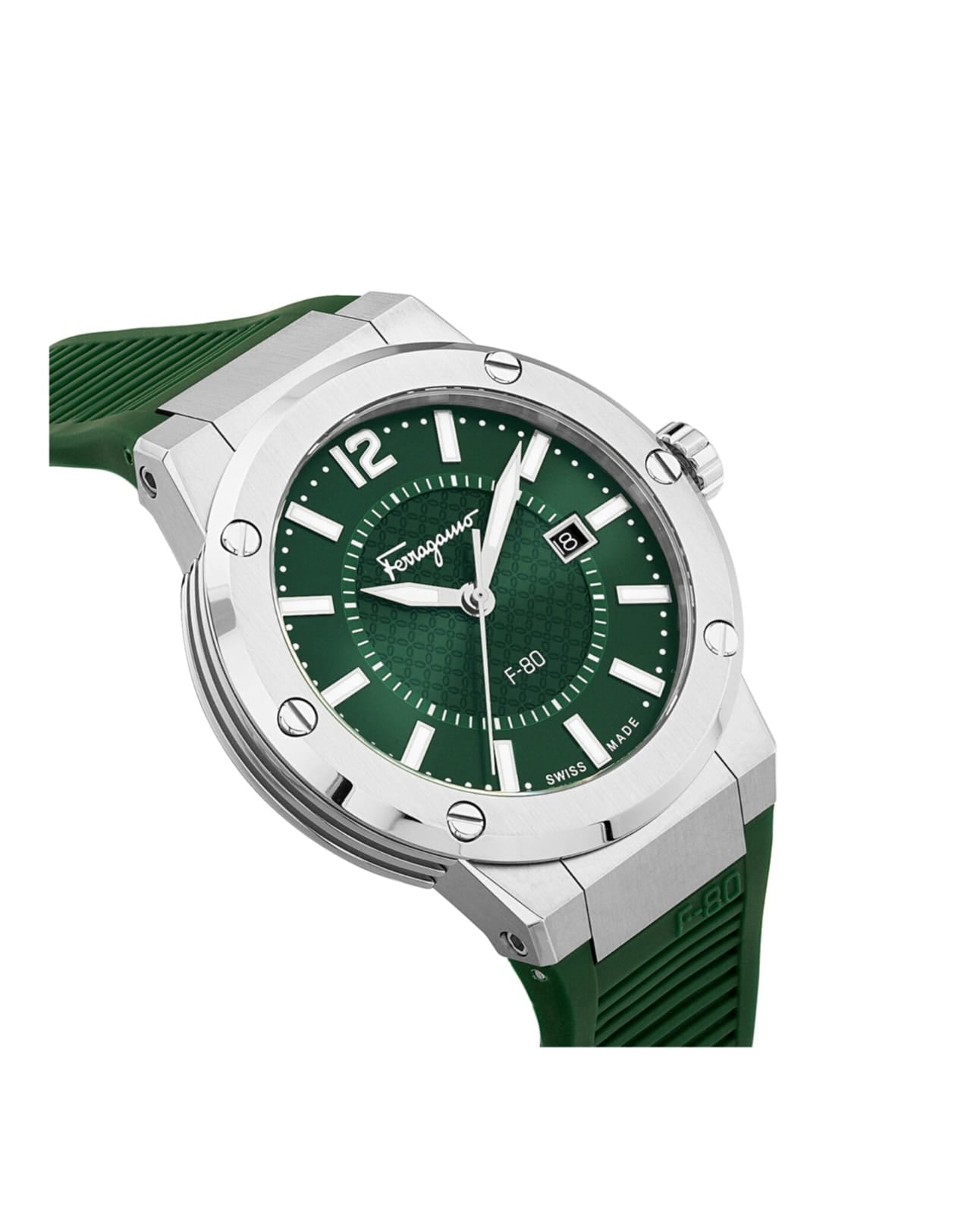 SALVATORE FERRAGAMO F-80 GREEN SILICONE STRAP GREEN DIAL