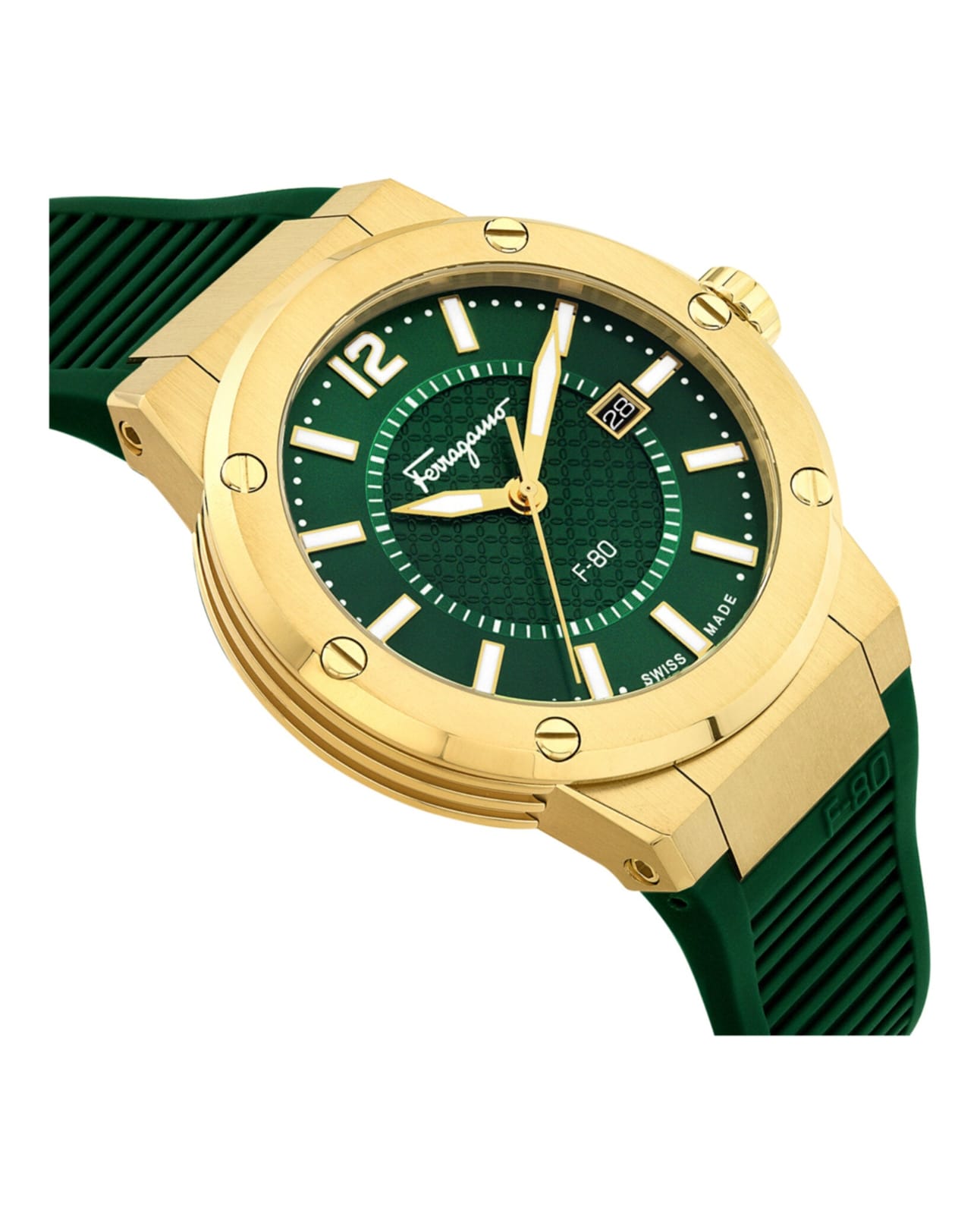 SALVATORE FERRAGAMO F-80 GREEN SILICONE STRAP GREEN DIAL