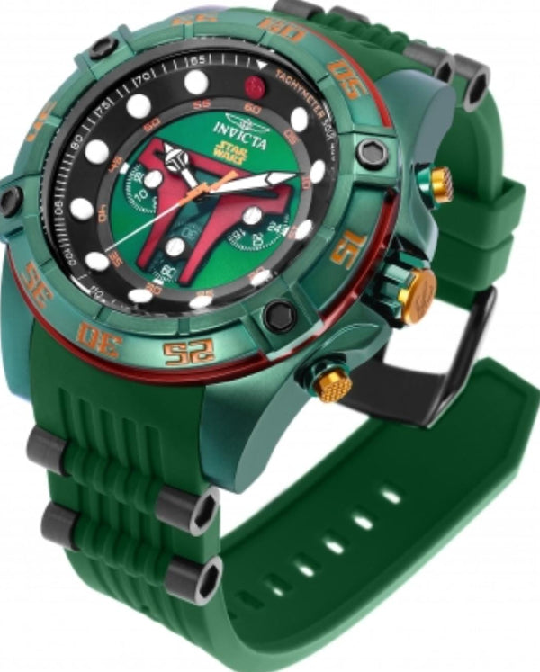 INVICTA STARWARS BOBA FETT GREEN SILICONE STRAP GREEN DIAL