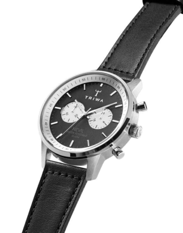TRIWA SLATE NEVIL BLACK LEATHER STRAP BLACK DIAL