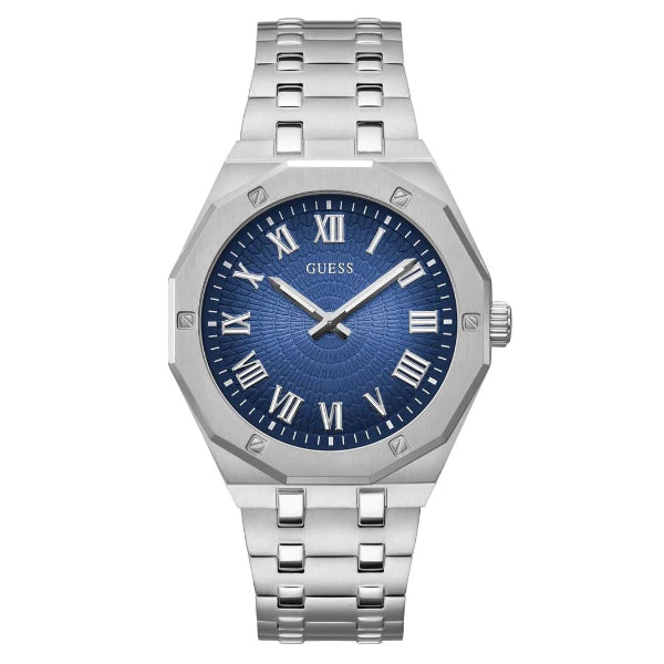 GUESS ASSET SILVER STAINLESS STEEL BLUE DIAL