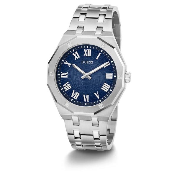 GUESS ASSET SILVER STAINLESS STEEL BLUE DIAL