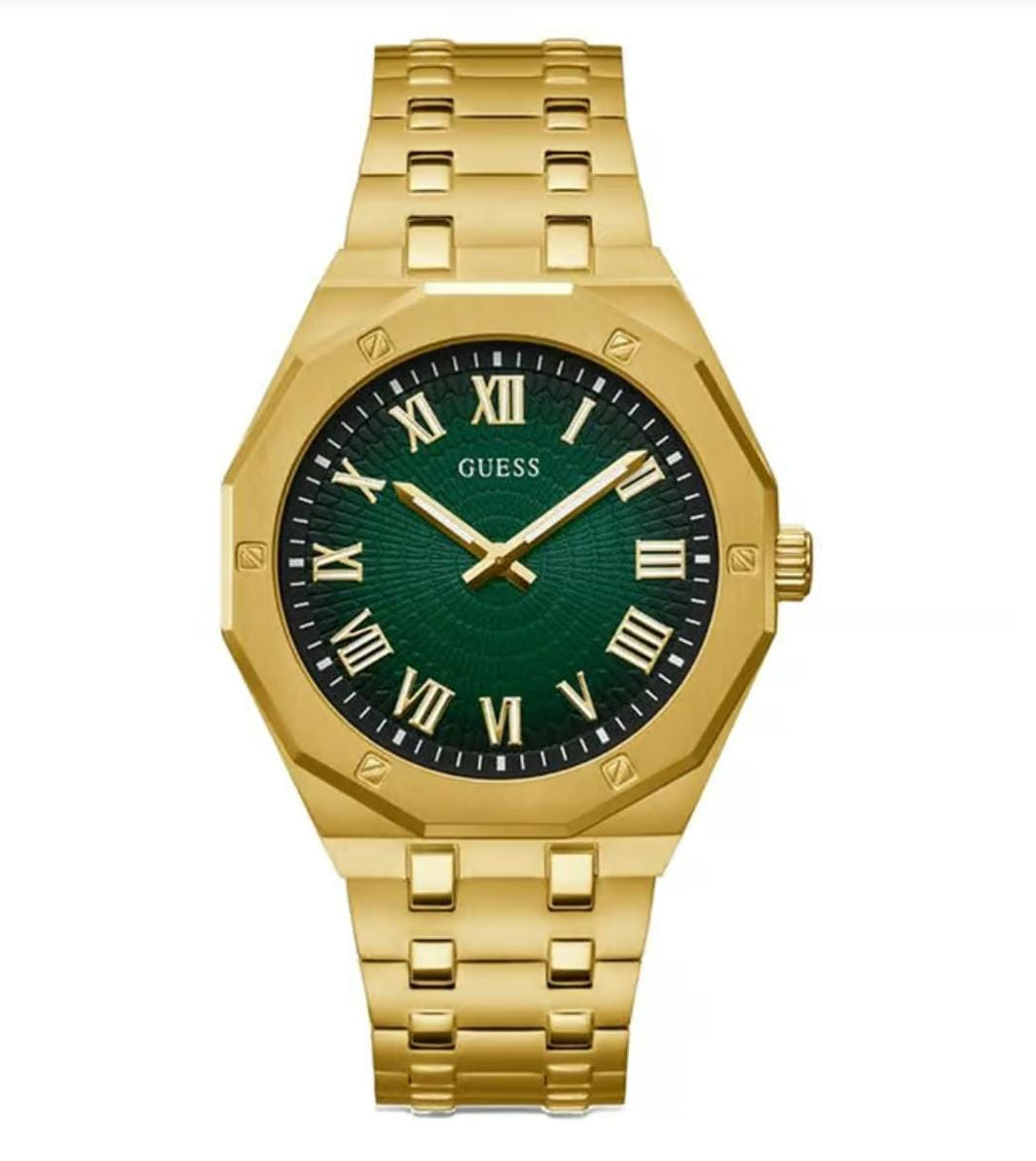 GUESS ASSET GOLD STAINLESS STEEL CHAIN GREEN DIAL