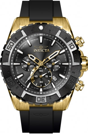 INVICTA AVIATOR BLACK SILICONE STRAP BLACK DIAL CHRONOGRAPH