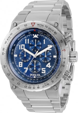 INVICTA AVIATOR SILVER STAINLESS STEEL BLUE DIAL CHRONOGRAPH