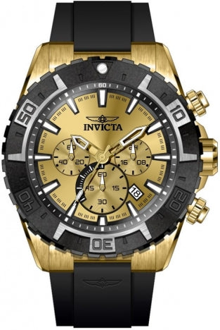 INVICTA AVIATOR BLACK SILICONE STRAP GOLD DIAL CHRONOGRAPH