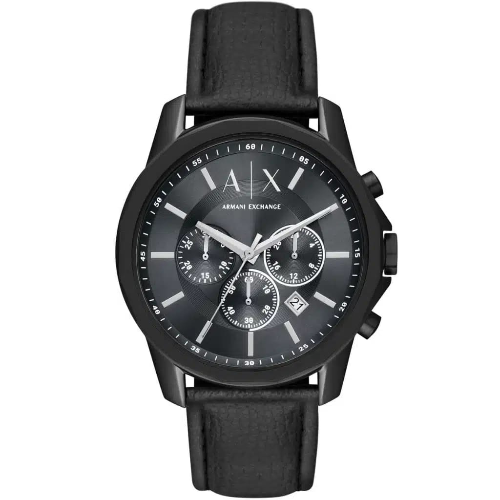 ARMANI EXCHANGE BANKS BLACK LEATHER STRAP BLACK DIAL CHRONOGRAPH