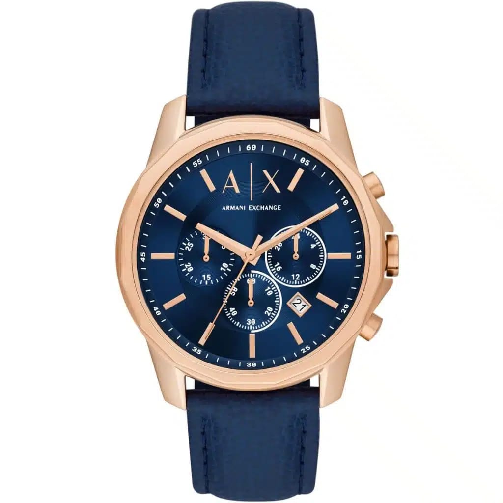 ARMANI EXCHANGE BANKS BLUE LEATHER STRAP BLUE DIAL CHRONOGRAPH