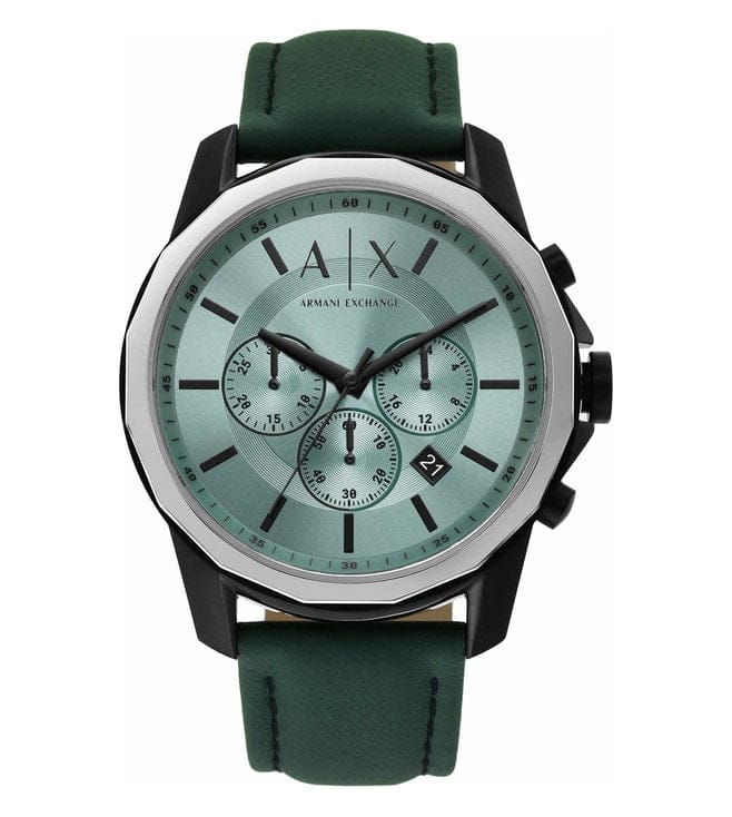 ARMANI EXCHANGE BANKS GREEN LEATHER STRAP GREEN DIAL CHRONOGRAPH