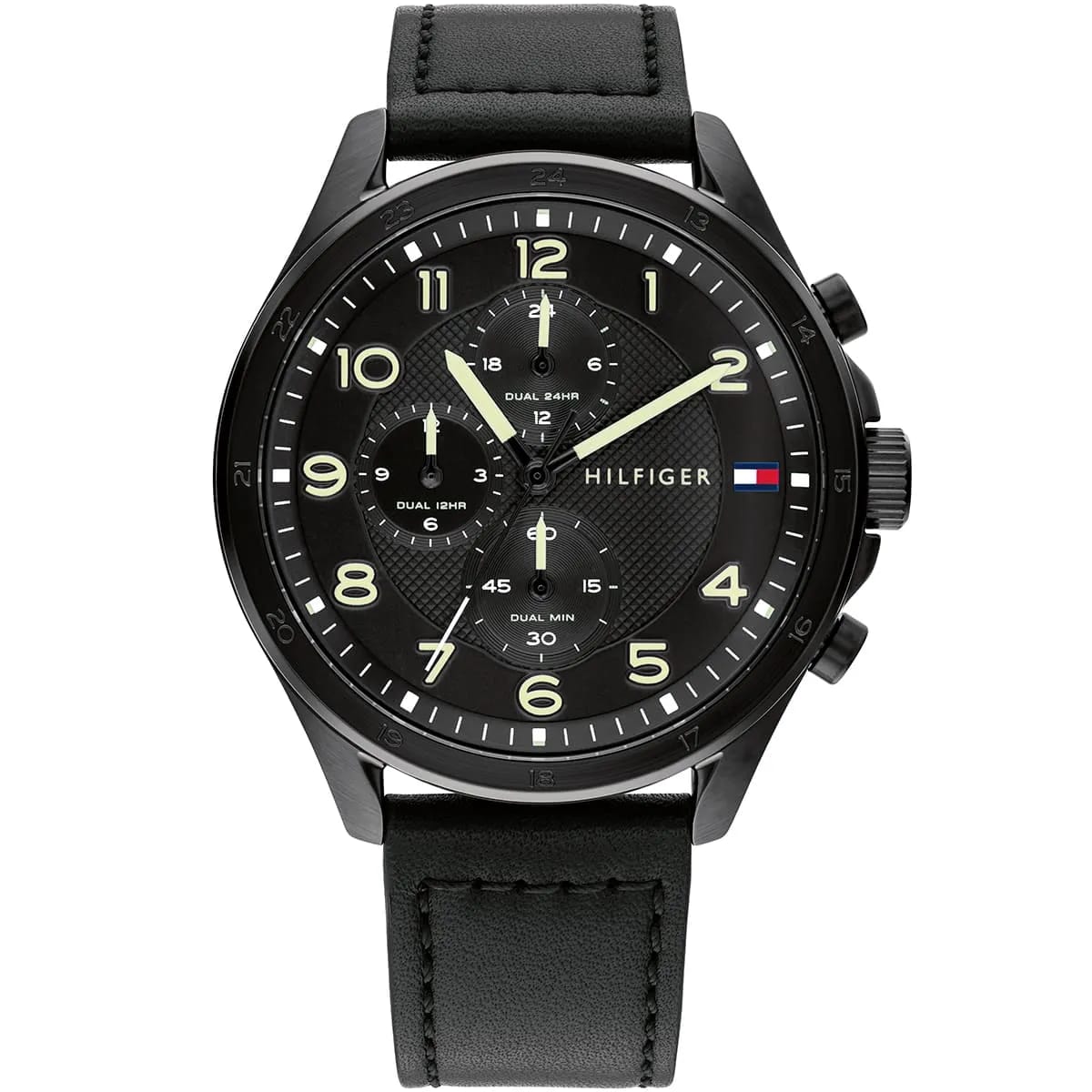 TOMMY HILFIGER AXEL BLACK LEATHER STRAP BLACK DIAL CHRONOGRAPH