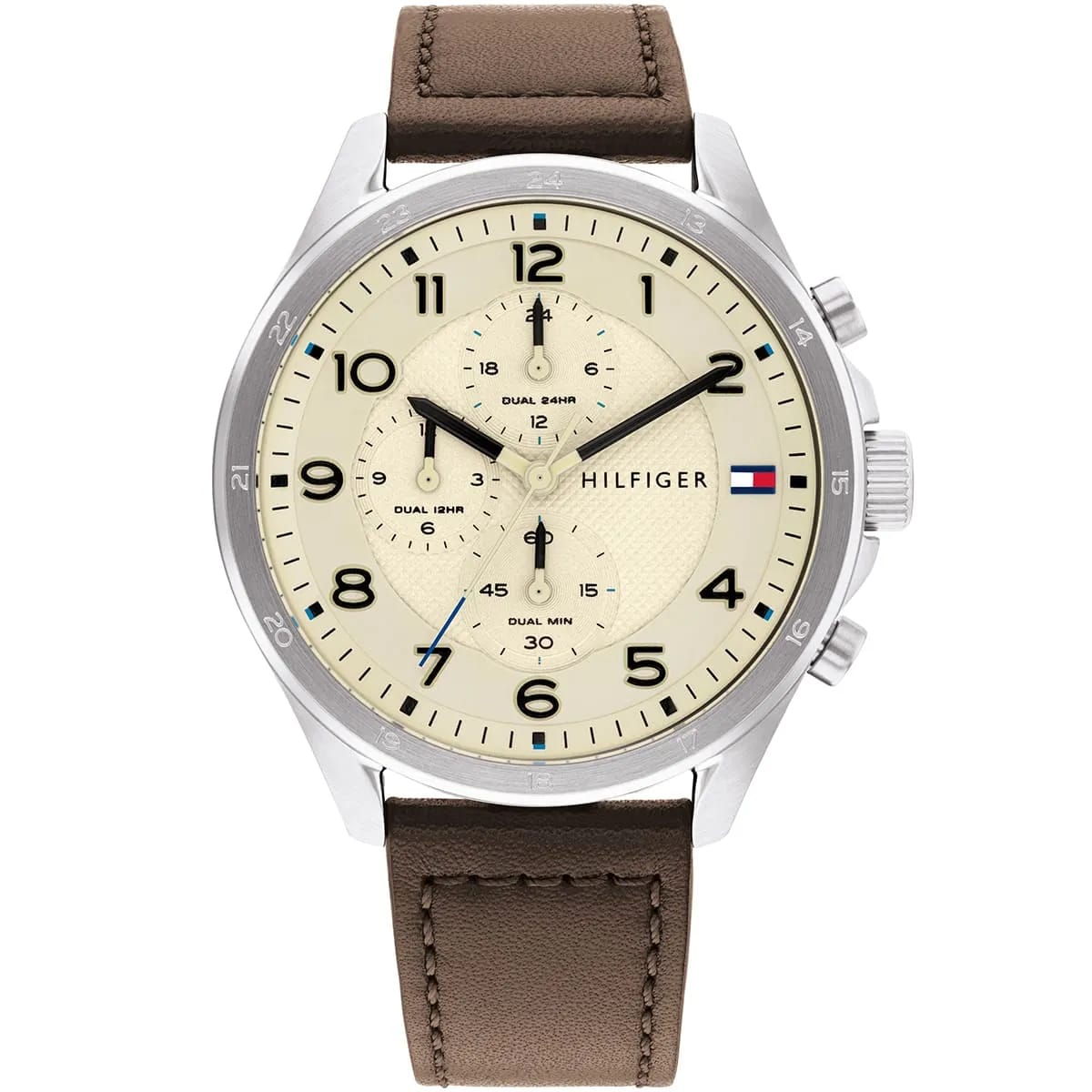 TOMMY HILFIGER AXEL BROWN LEATHER STRAP CREAM DIAL CHRONOGRAPH