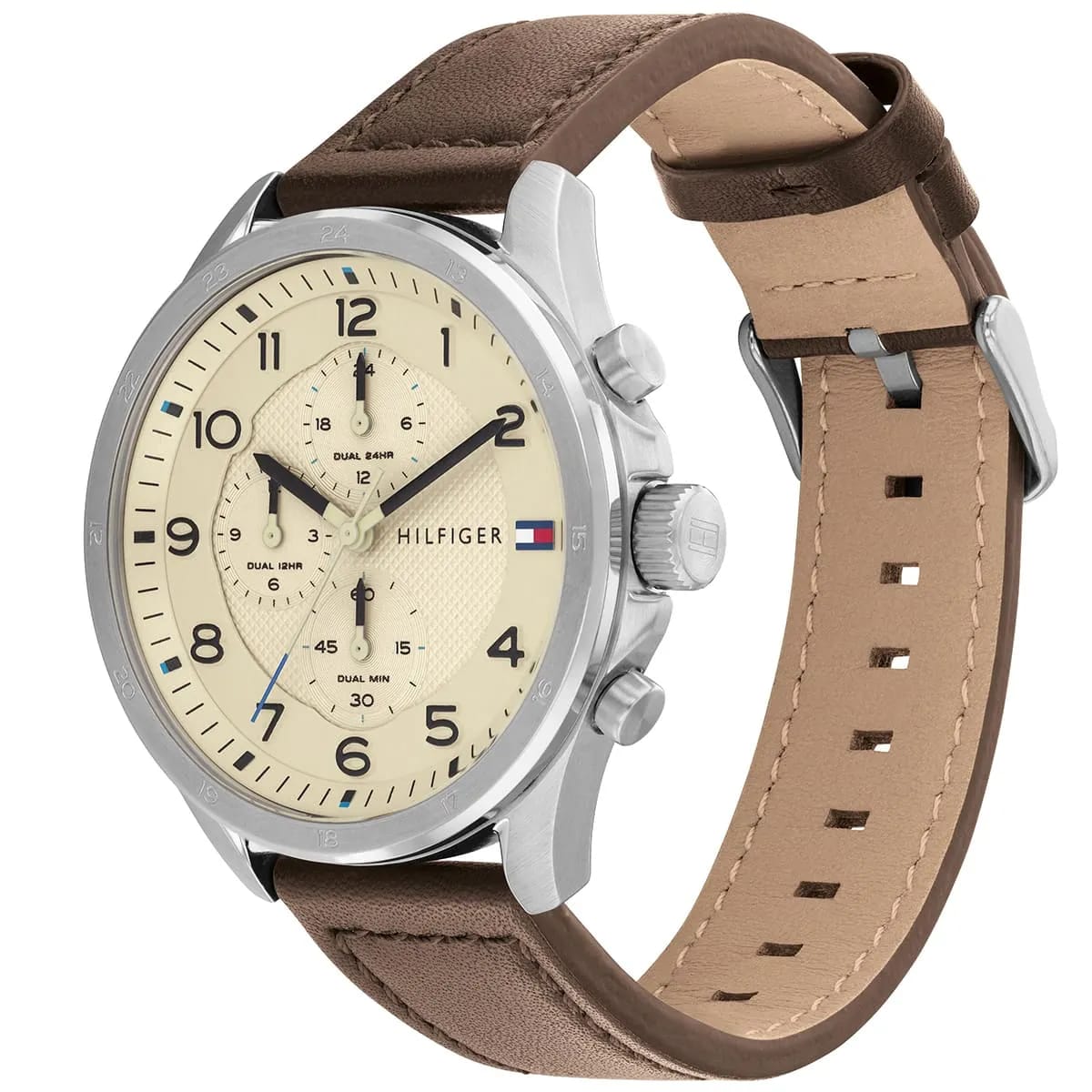 TOMMY HILFIGER AXEL BROWN LEATHER STRAP CREAM DIAL CHRONOGRAPH