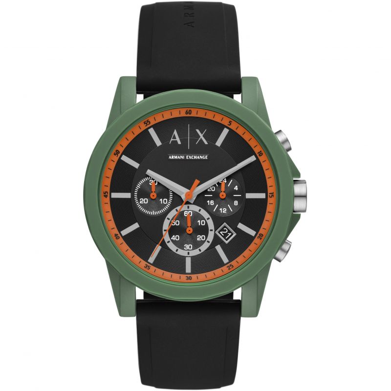 ARMANI EXCHANGE OUTERBANKS BLACK SILICONE STRAP BLACK DIAL CHRONOGRAPH