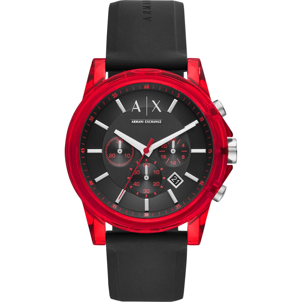 ARMANI EXCHANGE OUTERBANKS BLACK SILICONE STRAP BLACK DIAL CHRONOGRAPH