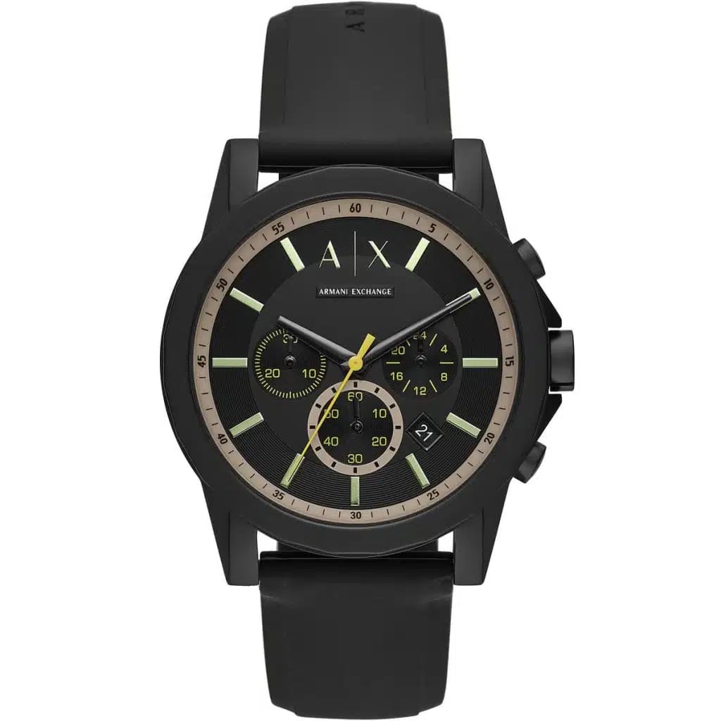 ARMANI EXCHANGE OUTERBANKS BLACK SILICONE STRAP BLACK DIAL CHRONOGRAPH