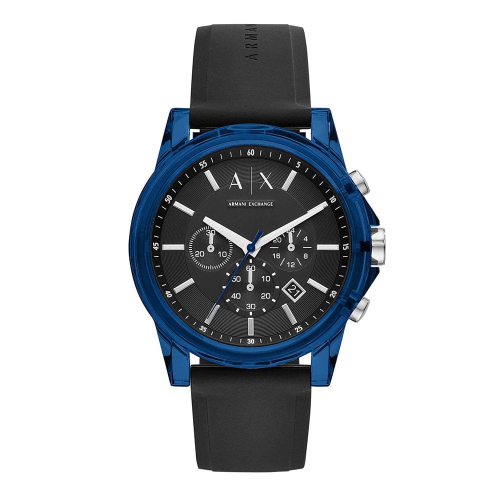 ARMANI EXCHANGE OUTERBANKS BLACK RUBBER BLACK STRAP BLACK DIAL CHRONOGRAPH