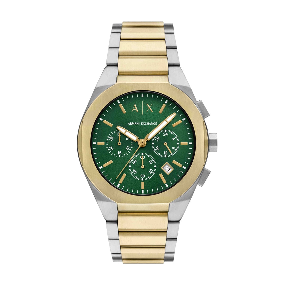 ARMANI EXCHANGE RAFAEL TWO-TONE STAINLESS STEEL GREEN DIAL CHRONOGRAPH