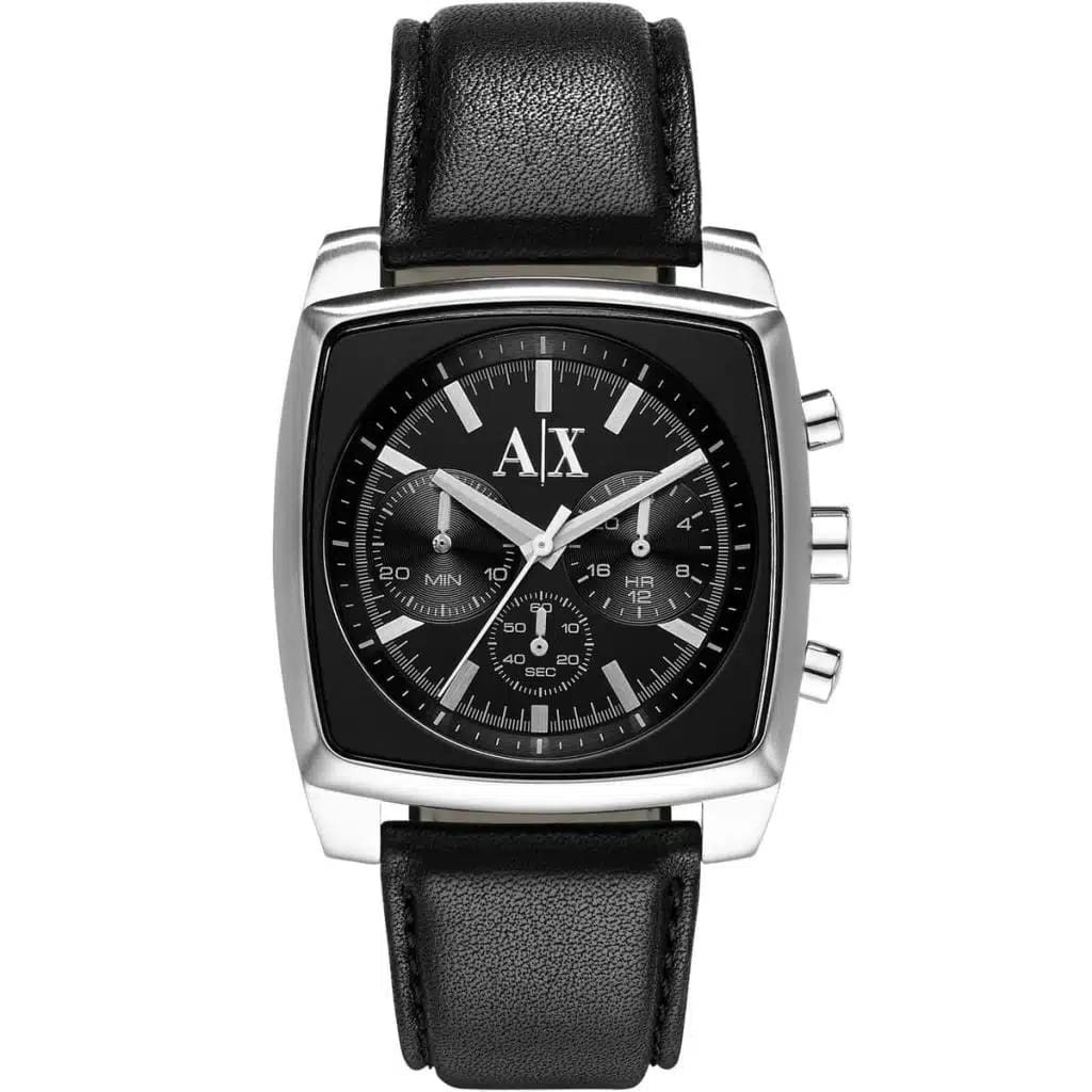 ARMANI EXCHANGE STOCKTON BLACK LEATHER STRAP BLACK DIAL CHRONOGRAPH