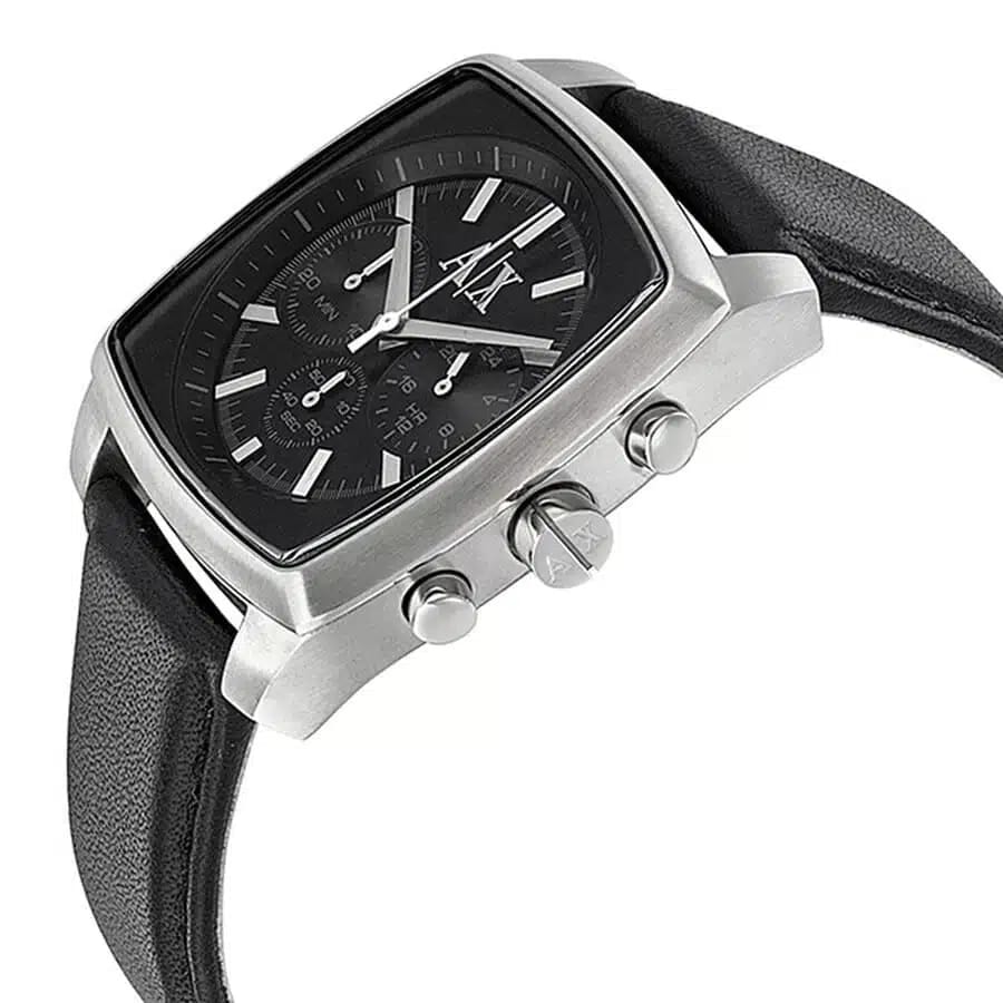 ARMANI EXCHANGE STOCKTON BLACK LEATHER STRAP BLACK DIAL CHRONOGRAPH